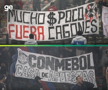 Los hinchas del Poderoso desplegaron banderas con consignas en su mayoría dirigidas contra el plantel y los directivos, y hasta contra la Conmebol - crédito @Barras_LATAM/X