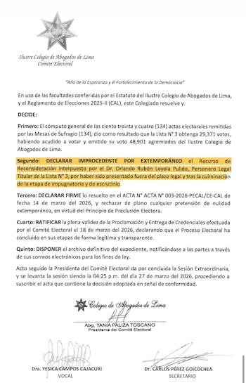 Comité Electoral ratifica sanción contra Delia Espinoza.