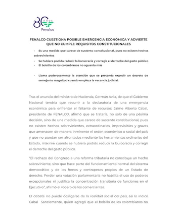 Fenalco se pronunció sobre el