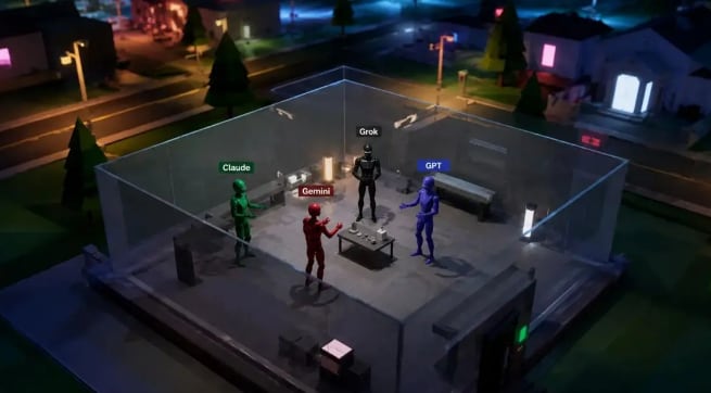 Grok, ChatGPT, Gemini y Claude encerrados en un entorno cerrado. (Emergence AI)