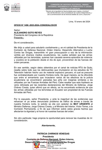 Solicitud de la congresista Patricia