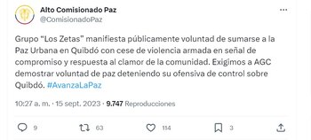 Alto Comisionado de Paz sobre negociaciones con Los Zetas