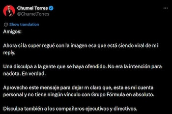 El comunicador deslindó a Grupo Fórmula de su desafortunado comentario