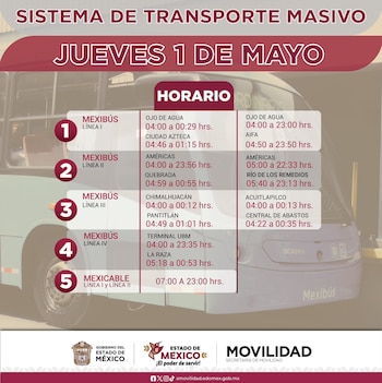 Horarios del Mexibús y Mexicable