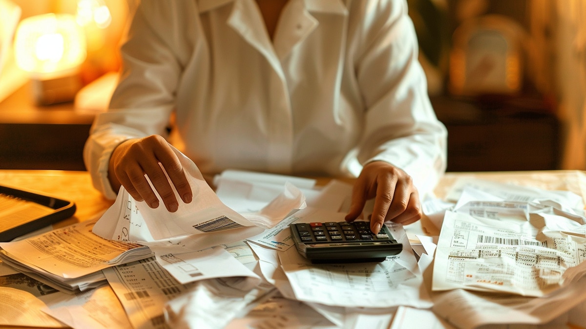 Fila de cajeros y tarjetas de crédito