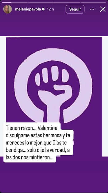 La mexicana publicó sus palabras hacia Ferrer, enmarcadas en un fondo violeta donde se aprecia el símbolo feminista - crédito @valentinaferrer/Instagram