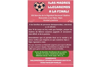 Madres buscadoras y colectivos de búsqueda recorrerán las calles de Culiacán este 10 de mayo. (Crédito: redes sociales)