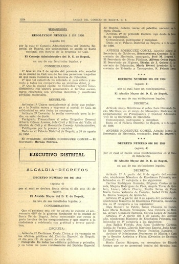 El decreto 604 de 1956 consolidó el valor institucional del cumpleaños de Bogotá al fijar día vacante e izar el pabellón nacional en las entidades públicas - crédito Archivo de Bogotá