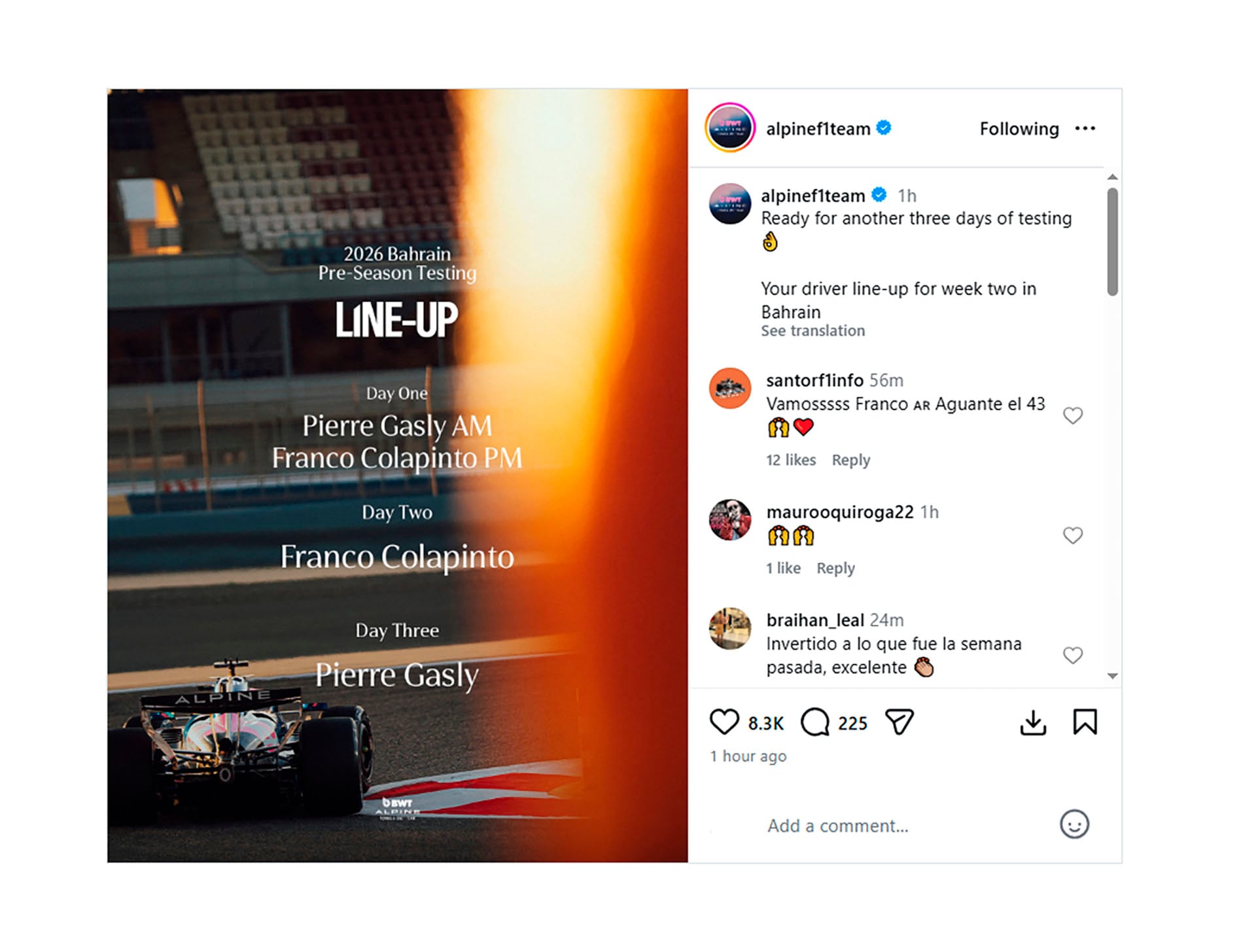 La grilla de actividades de Franco Colapinto y Pierre Gasly