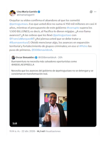 Lina María Garrido y Óscar Benavides protagonizaron un fuerte agarrón