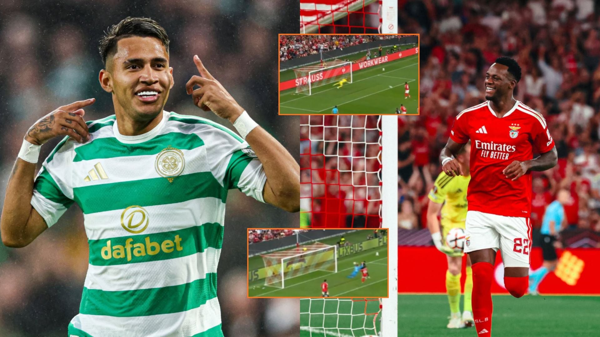 Camilo Durán y Jhon Jáder Durán, los delanteros colombianos, anotaron con sus equipos en la Europa League 2026/27 - crédito @celticfc/@slbenfica-Instagram