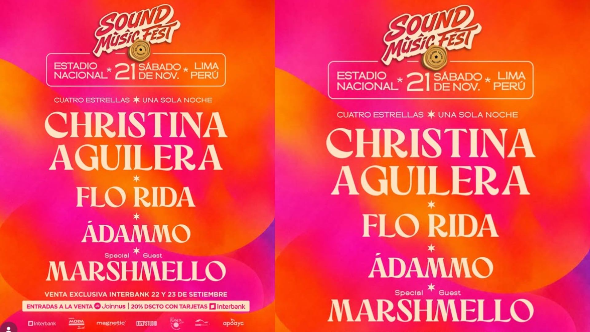 La estrella del pop encabezará el Sound Music Fest el 21 de noviembre en el Estadio Nacional, donde compartirá escenario con Flo Rida, Adamo y Marshmello.