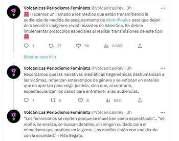 Volcánicas hace un llamado a no revictimizar a Valentina Trespalacios. (Twitter/@VolcanicasRev)