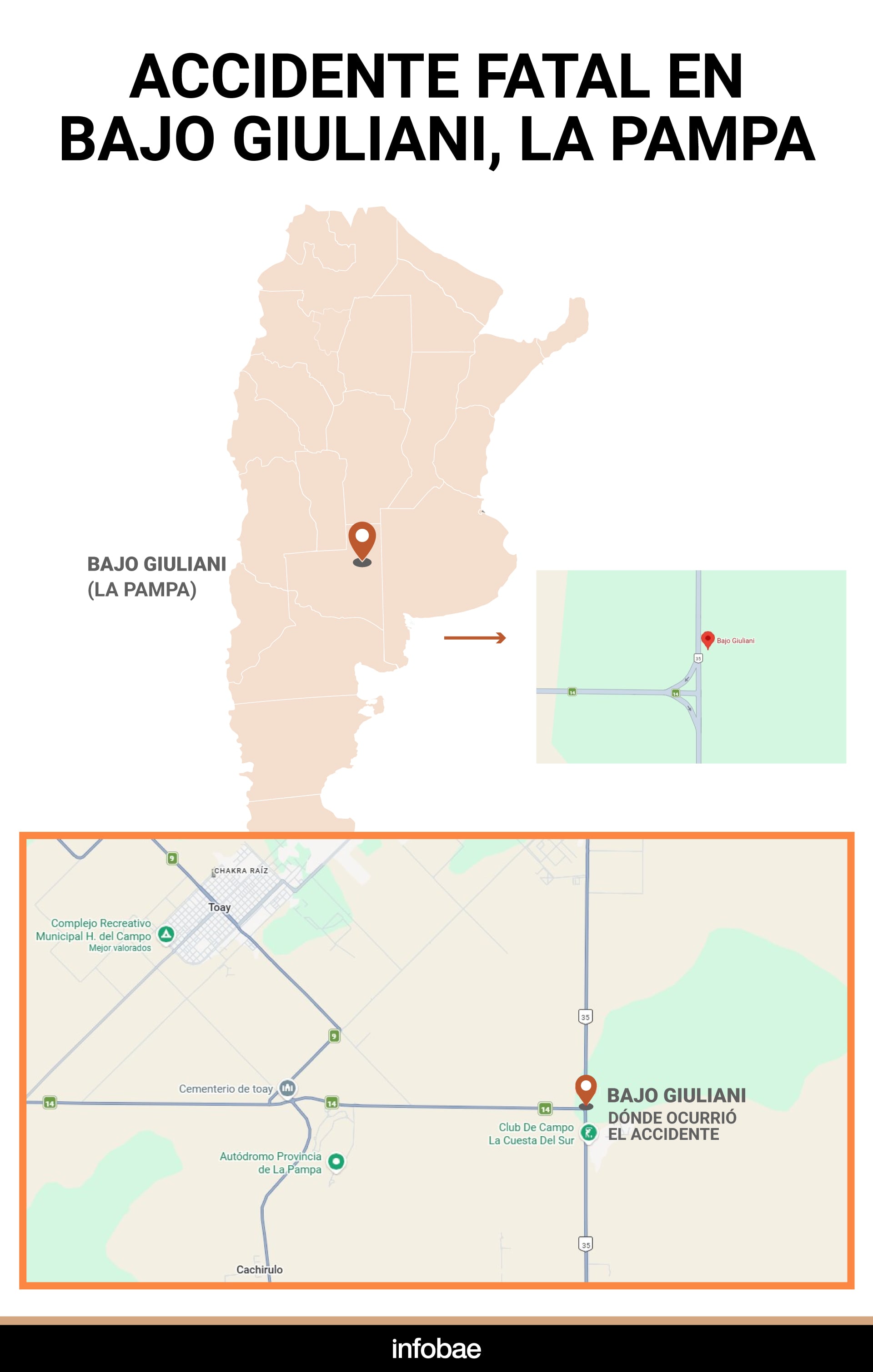 La ubicación de la zona del accidente