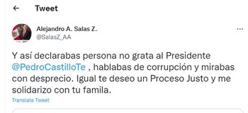 Tuit del ministro Salas.