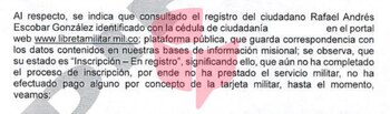 Respuesta del Ejército Nacional sobre