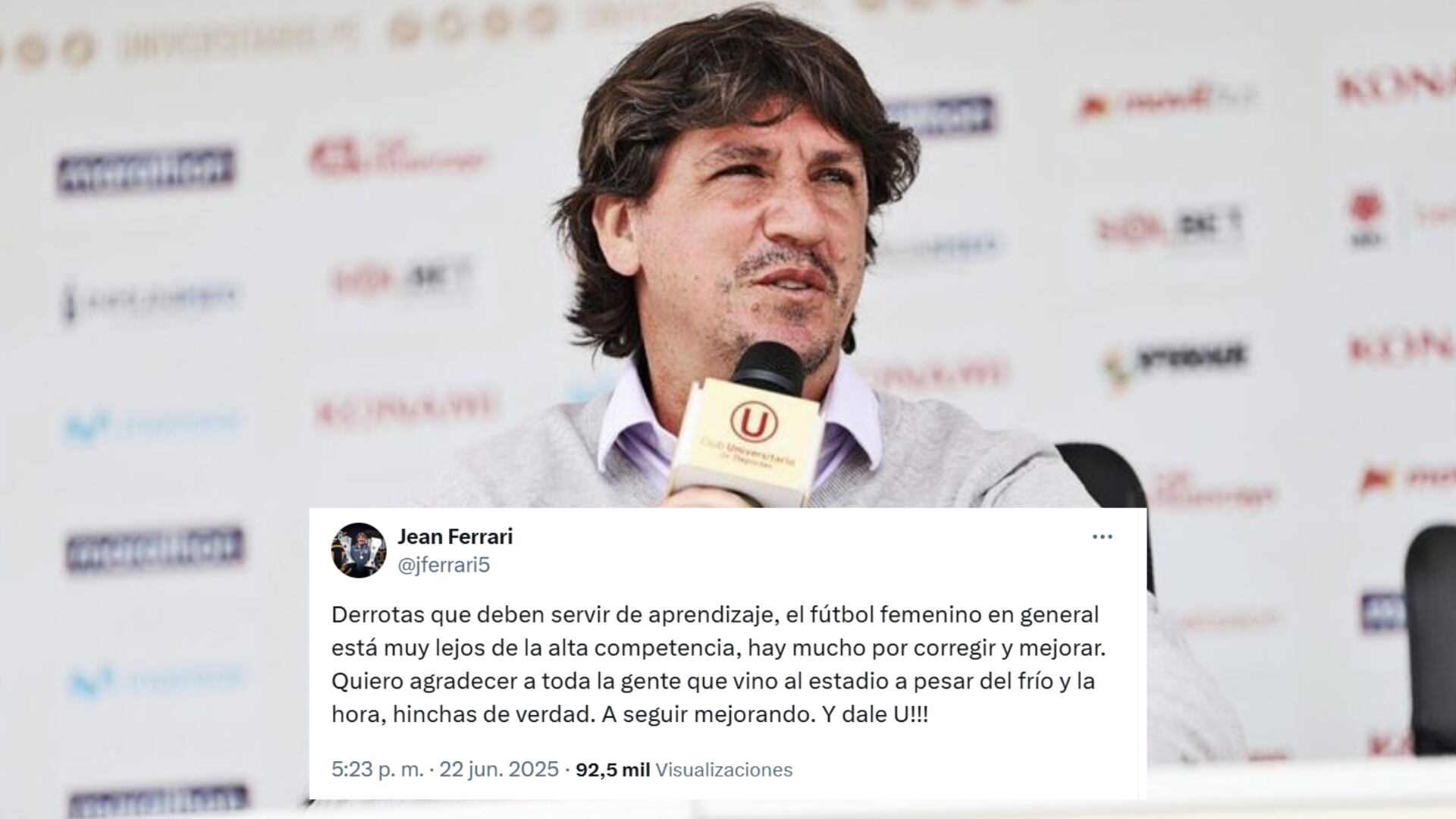 Jean Ferrari se pronunció por X sobre la derrota de Universitario en la final del fútbol femenino ante Alianza Lima.