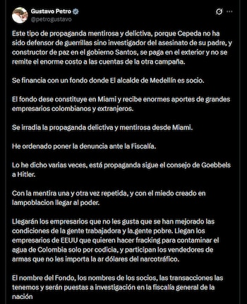 Gustavo Petro - crédito @petrogustavo/X