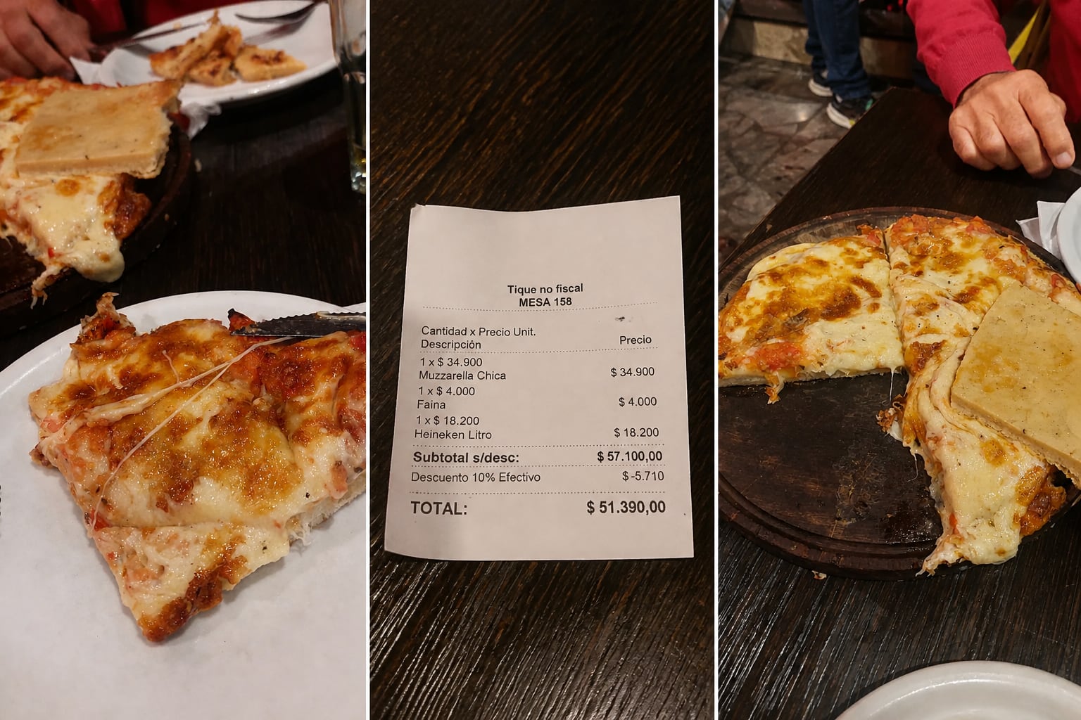 Un consumo en Güerrín incluyó una pizza de muzzarella chica, una porción de fainá y una cerveza Heineken de un litro. (Imagen Ilustrativa Infobae)