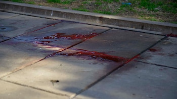 La mancha de sangre en la escena del hecho (Foto/Gustavo Gavotti)