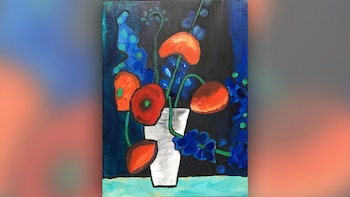 Flores expresionistas en una obra