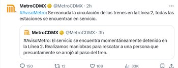 Metro reanuda servicio tras personas