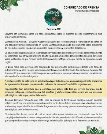 Sélvame MX denuncia reanudación de obras en zona protegida de Tulum sobre el sistema Sac Actun