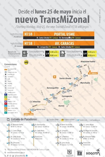 La nueva ruta alimentadora H738 avenida Caracas refuerza la cobertura en Santa Librada durante las horas pico en el Portal Usme - crédito TransMilenio