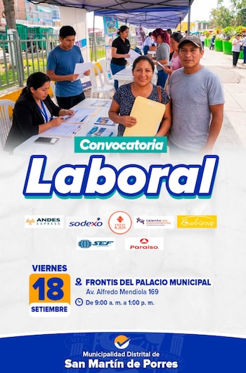 Los postulantes deberán llevar su DNI y currículum vitae actualizado para conocer las vacantes y participar en los procesos de selección - Créditos: Municipalidad de San Martín de Porres.