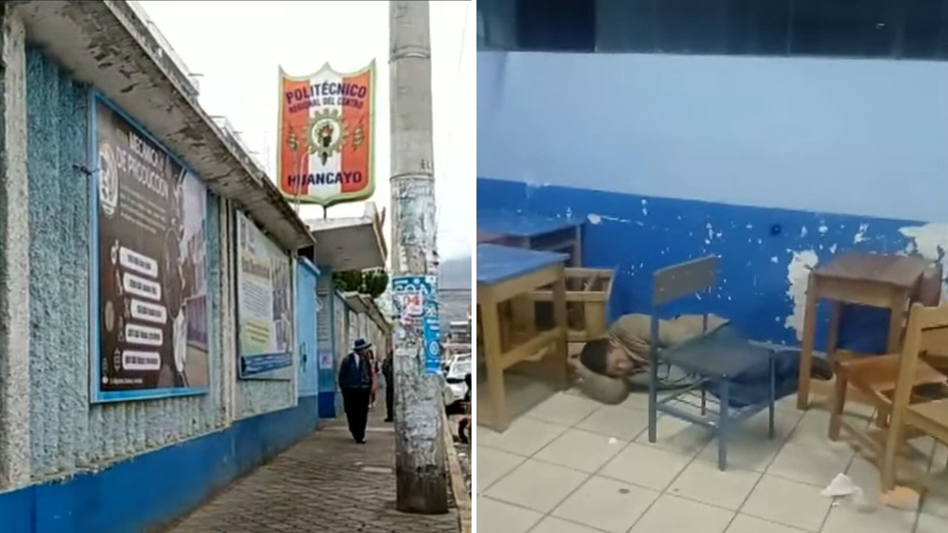 El vigilante fue encontrado dormido en el suelo en medio de las carpetas de un salón de la clase.