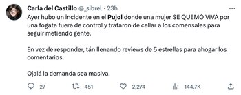 Denuncian en redes al restaurante Pujol tras una explosión: "se quemó viva". | Captura: X.