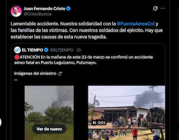 El exministro del Interior envió un mensaje de solidaridad a las Fuerzas Militares tras accidente aéreo - crédito X