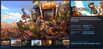 Captura de pantalla de videojuego. Muestra un paisaje urbano de chatarra con un personaje en un vehículo, plantas y estructuras. Incluye texto y miniaturas