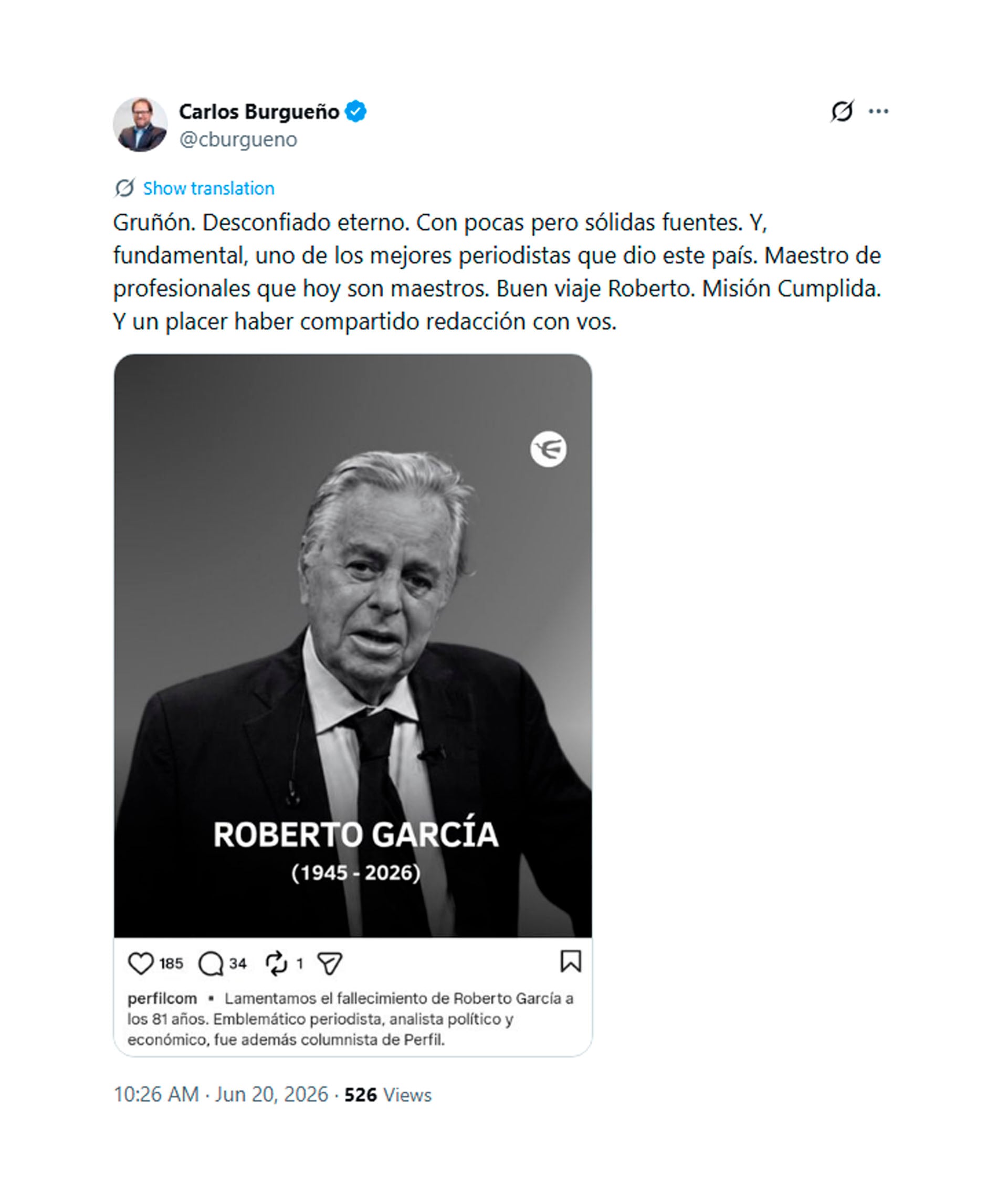 Carlos Burgueño trabajó con Roberto García