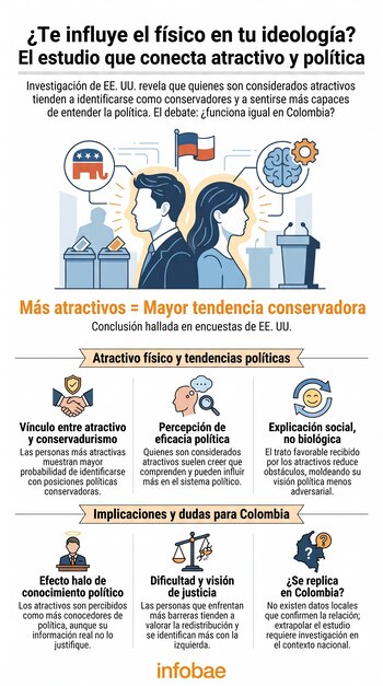 Infografía gráfica con ilustraciones de perfiles humanos, urnas electorales, íconos conceptuales y texto explicativo en columnas.