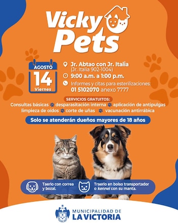 La campaña veterinaria se llevará a cabo este viernes 14 de agosto - Créditos: Municipalidad de San Martín de Porres.