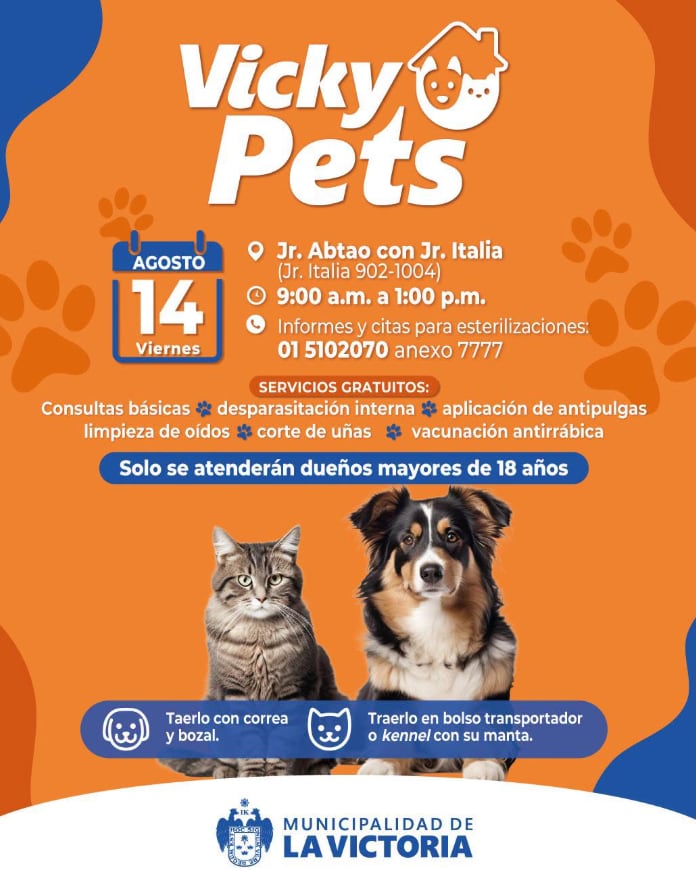 La campaña veterinaria se llevará a cabo este viernes 14 de agosto - Créditos: Municipalidad de San Martín de Porres.