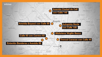 Mapa bloqueos en Bogotá por parte de motociclistas.