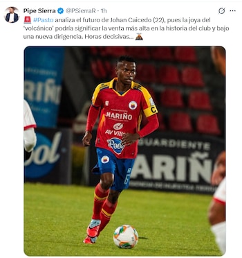 O anúncio da possível saída de Johan Caicedo do Deportivo Pasto - crédito @pipesierra/X
