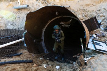An Israeli soldier operates at
