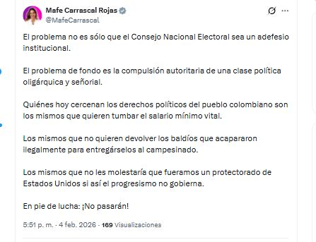 La representante María Fernanda Carrascal Rojas señaló al CNE de estar actuando bajo una