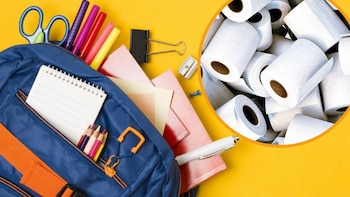 Mochila con útiles escolares.