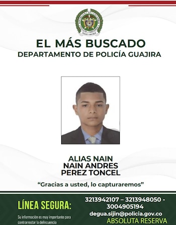 El líder criminal es el más buscado en el departamento de La Guajira - crédito Policía Nacional de Colombia / sitio web