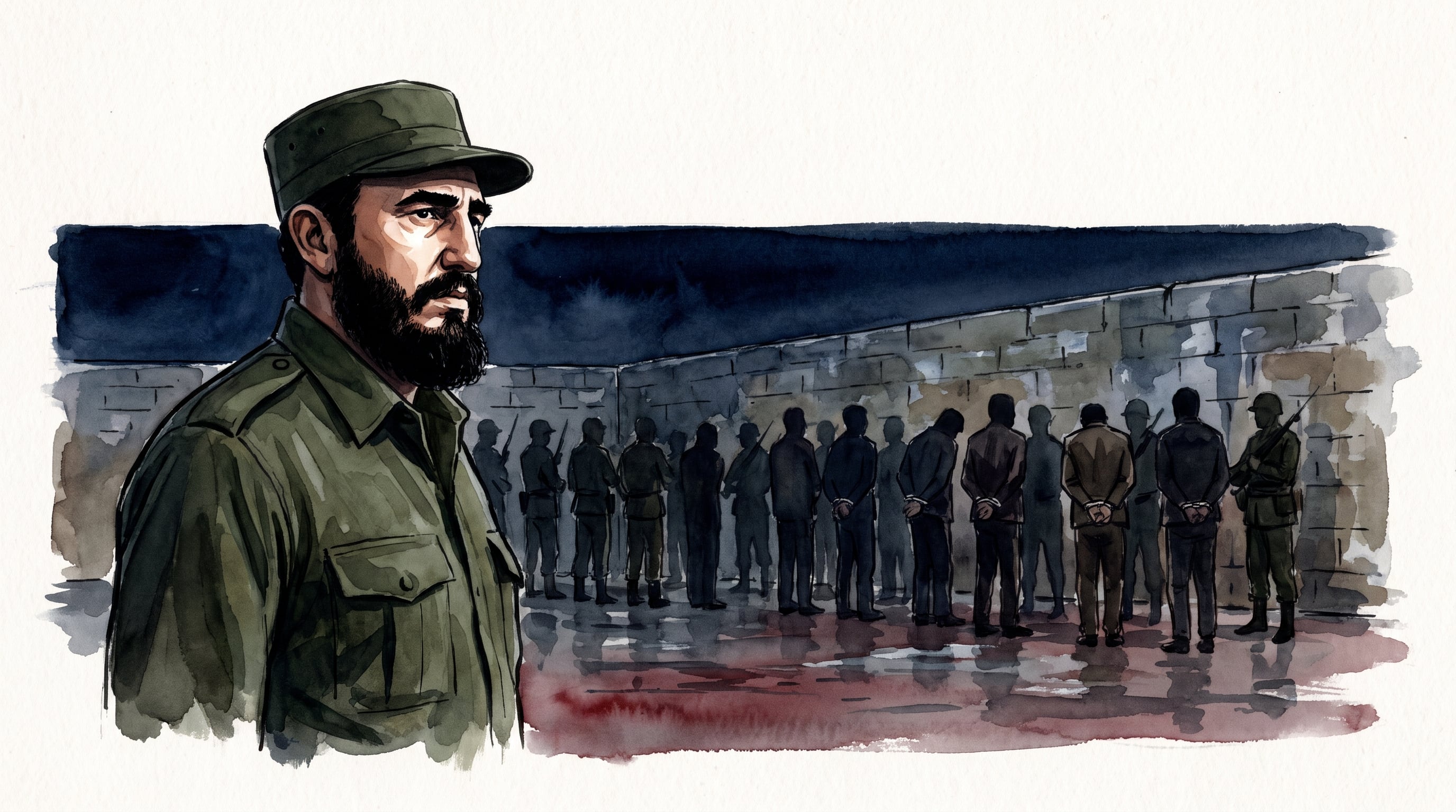 Fidel Castro observa a un grupo de prisioneros maniatados frente a un paredón en la fortaleza de La Cabaña durante 1962. (Imagen Ilustrativa Infobae)