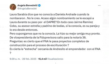 Ángela Benedetti cuestiona las afirmaciones