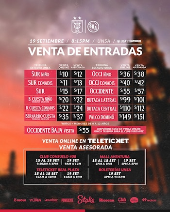 Precios de entradas para Melgar vs Sport Boys por el Torneo Clausura 2026