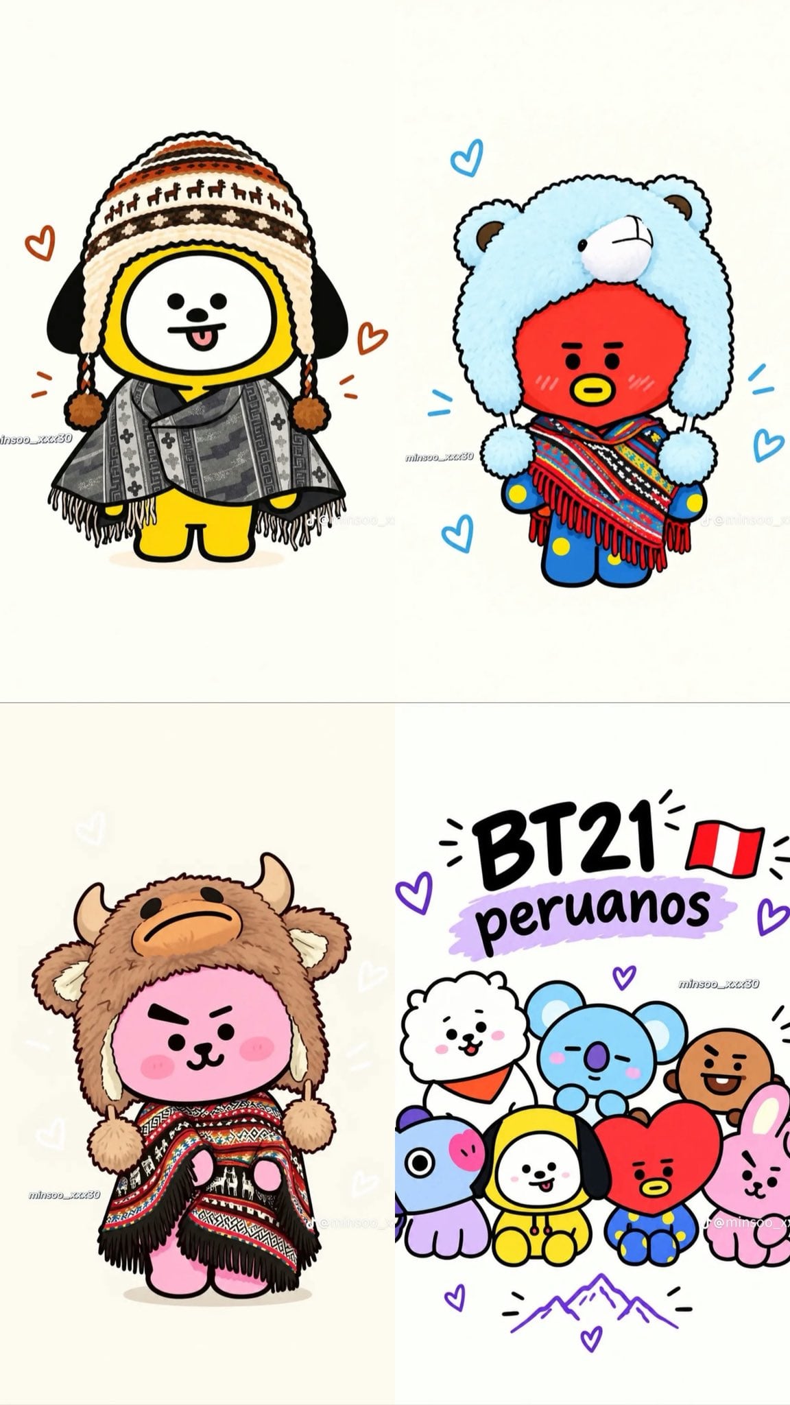Las ARMY crearon ilustraciones de BT21 con ponchos andinos después del homenaje de BTS a Perú.