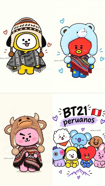 Las ARMY crearon ilustraciones de BT21 con ponchos andinos después del homenaje de BTS a Perú.