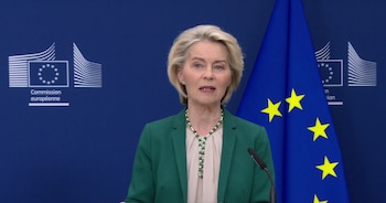 Ursula von der Leyen, presidenta de la Comisión Europea, durante una rueda de prensa.