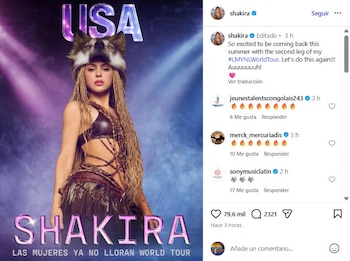 Shakira compartió su emoción con su fanaticada por volver a los Estados Unidos en el verano - crédito @shakira/Instagram